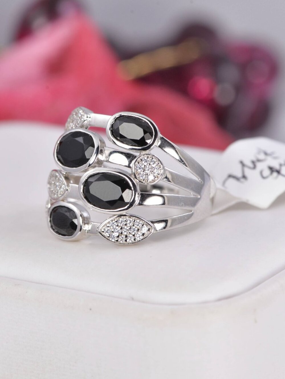 Genuine Natural Black Spinel Ring 925 Sterling Silver, sz 8